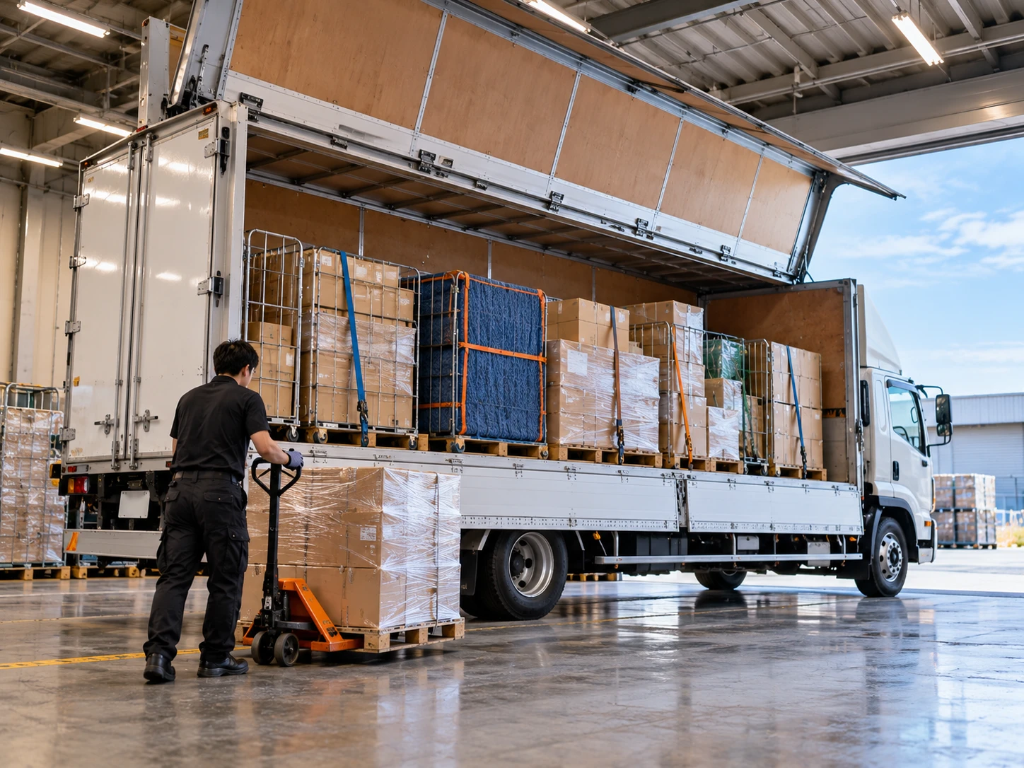 複数の荷主の荷物を積み合わせたトラックの荷台