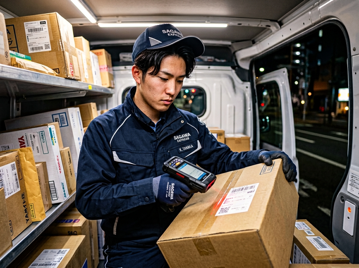 VALEKドライバーの荷物積み込み作業 - 軽貨物車両への効率的な積載